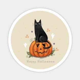 Halloween cute black cat and spooky pumpkin. Magnet